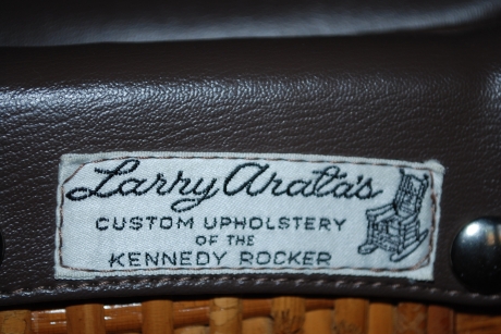 Larry Arata's custom tag on the back of the chair