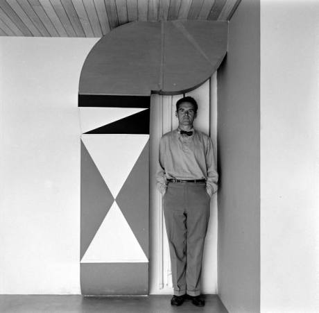 Mr. Eames at home with stacked shapes